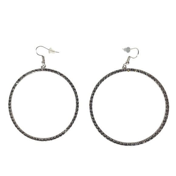 Large Silver-Tone Rhinestone Hoop Elegant Statement Earrings Fashion Jewelry - Picture 1 of 2